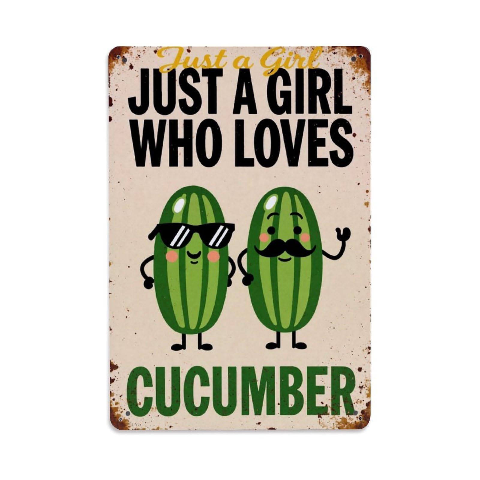 Jdfenggu Girls Vintage Just A Who Loves Cucumber Retro Metal Tin Sign, Metal Poster For Bar, Home, Man Cave, Kitchen, Laundry Room Art Decor 8X12 Inch