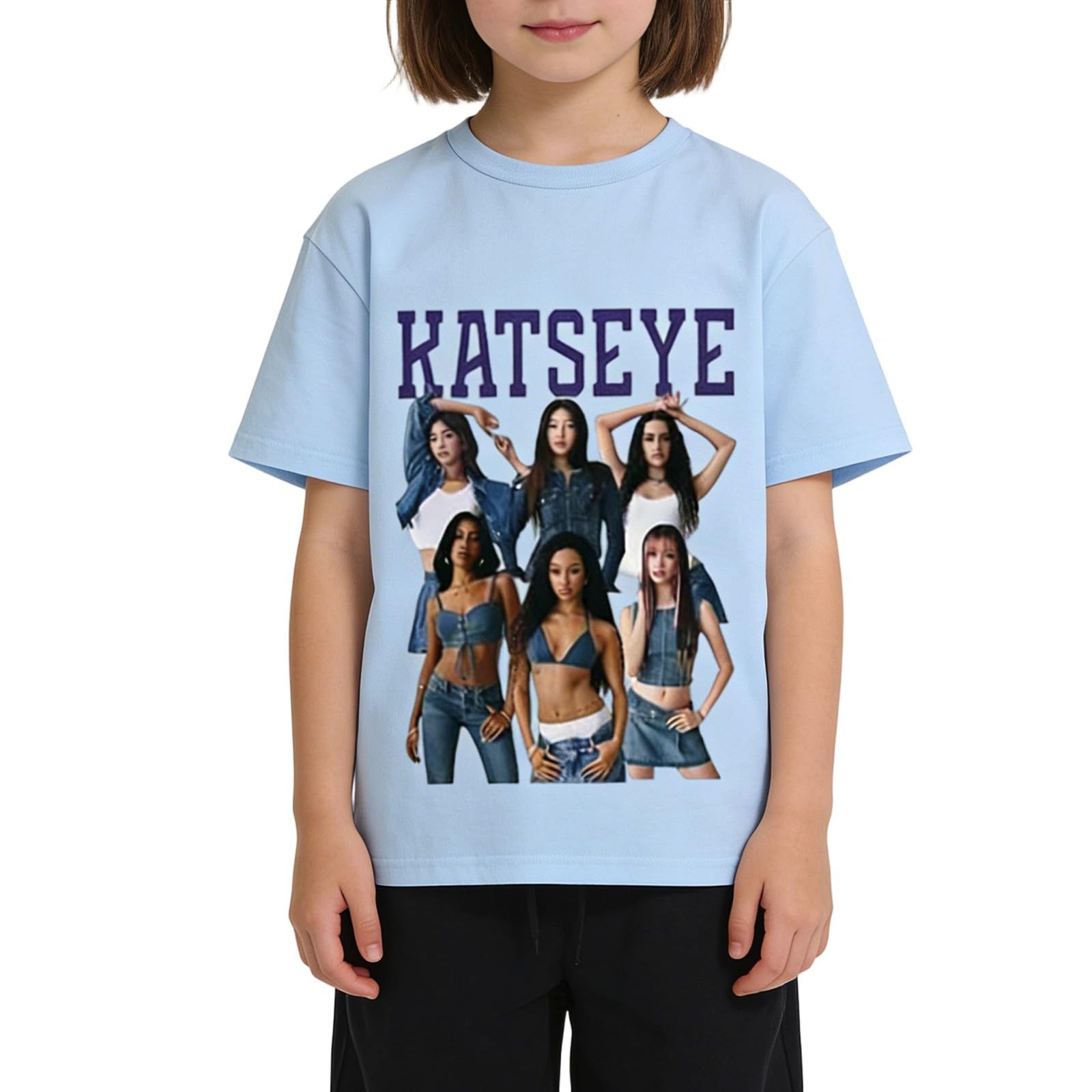 Katseye Merch Children's T-Shirt Girls Hip Pop Cool Trendy Short Sleeve T-Shirts Crew Neck Soft Short Sleeve Shirts Comfortable Stretch Casual SIim Fit Tee Kids Top Crew Neck Short Sleeve Tops His