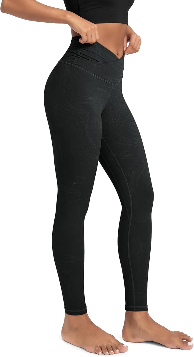 ODODOS Leggings de yoga con cintura cruzada para mujer con bolsillo interior, pantalones de yoga cruzados de 23"/25"/28"