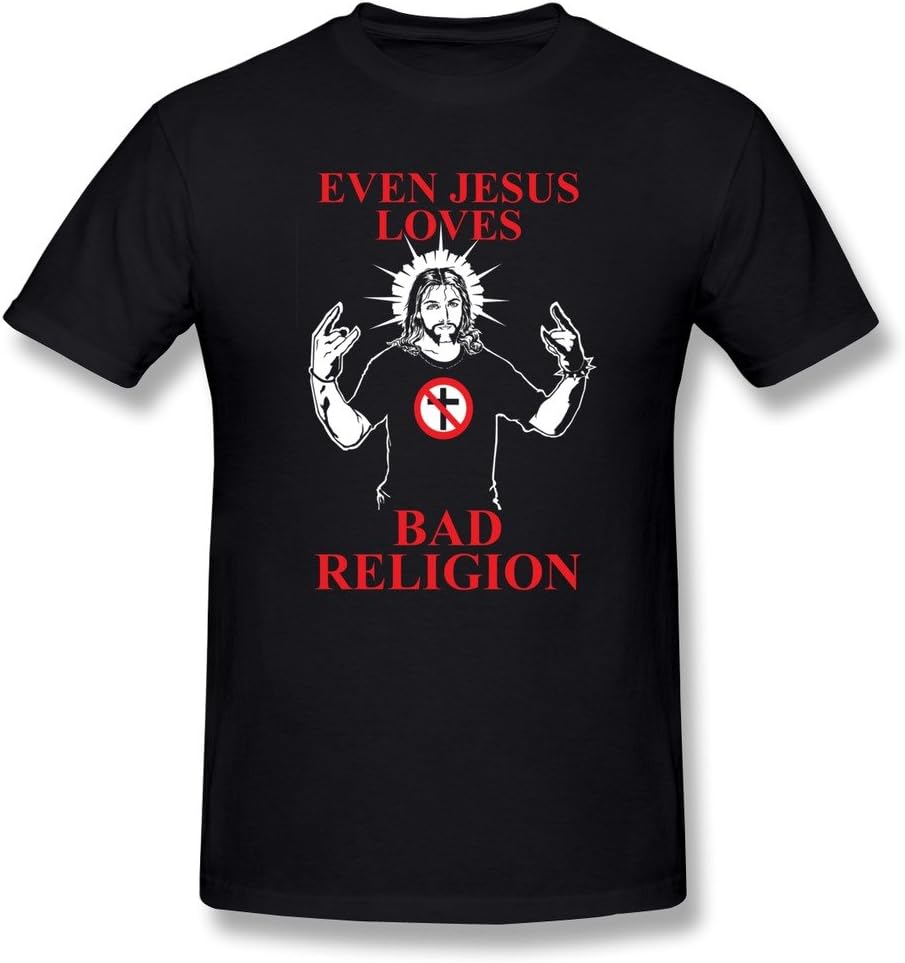 TASY Men's Bad Religion Even Jesus Loves 100% Cotton T-Shirt - Black