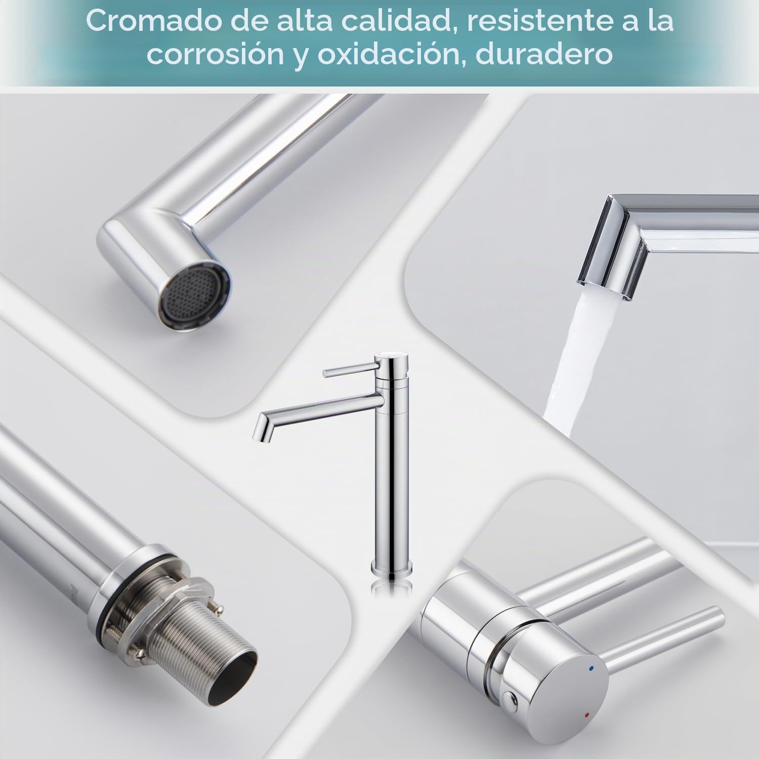 Ulytid Grifo Lavabo Alto Cromado, Grifo de Baño Giratorio de 360° para Lavabos Elevados, Mezclador Monomando de Acero Inoxidable 304 con Altura Del Caño de 204 mm, Agua Fria y Caliente Disponible