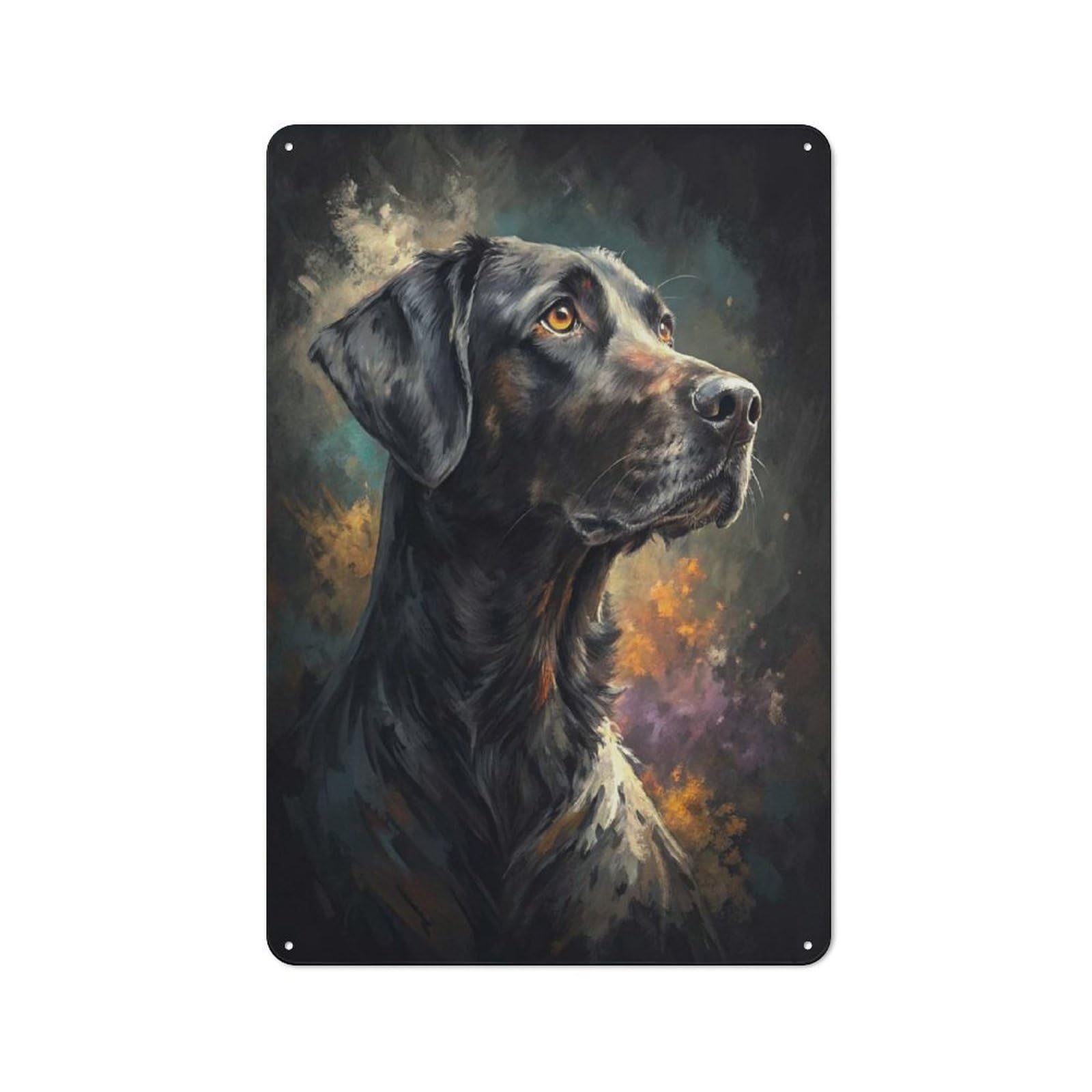 Black Dog Portrait Decorative Metal Plaque 30x20cm, Shop Front Style Bistro Wall Plaque for Tea Room, Shop Wall Or Breakfast Area