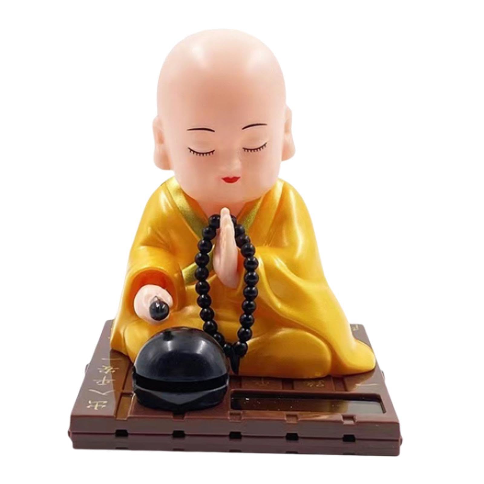 Zambuph Yellow Little Monk Figurine Home Office Decorations Beautifully Crafted Bright Colors Infuse Space With Playful Vibes Effortlessly Figurine Solar Head Toys, L