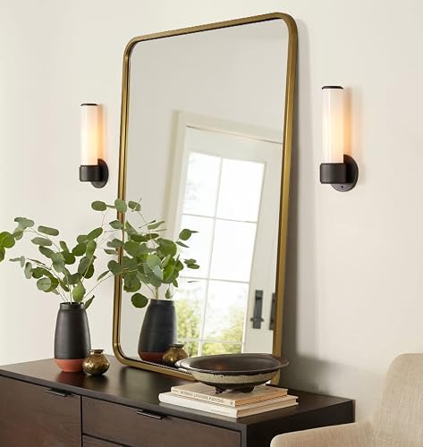 Andy Star Gold Mirror Bathroom, 20X28’’ Rounded Rectangle Mirror, Brushed Brass Bathroom Vanity Mirror In Sus304 Metal Tube Frame(Rustproof) 1’’ Deep Wall-Mounted Mirrors Vertically/Horizontally #TOP16