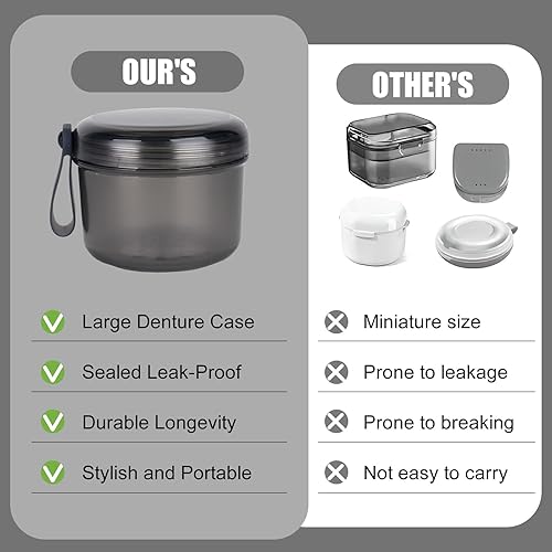 Miniatura 4 de Estuche de baño de dentadura, taza de dentadura sin fugas, caja de dentadura de gran capacidad, almacenamiento portátil para todo tipo de dentaduras