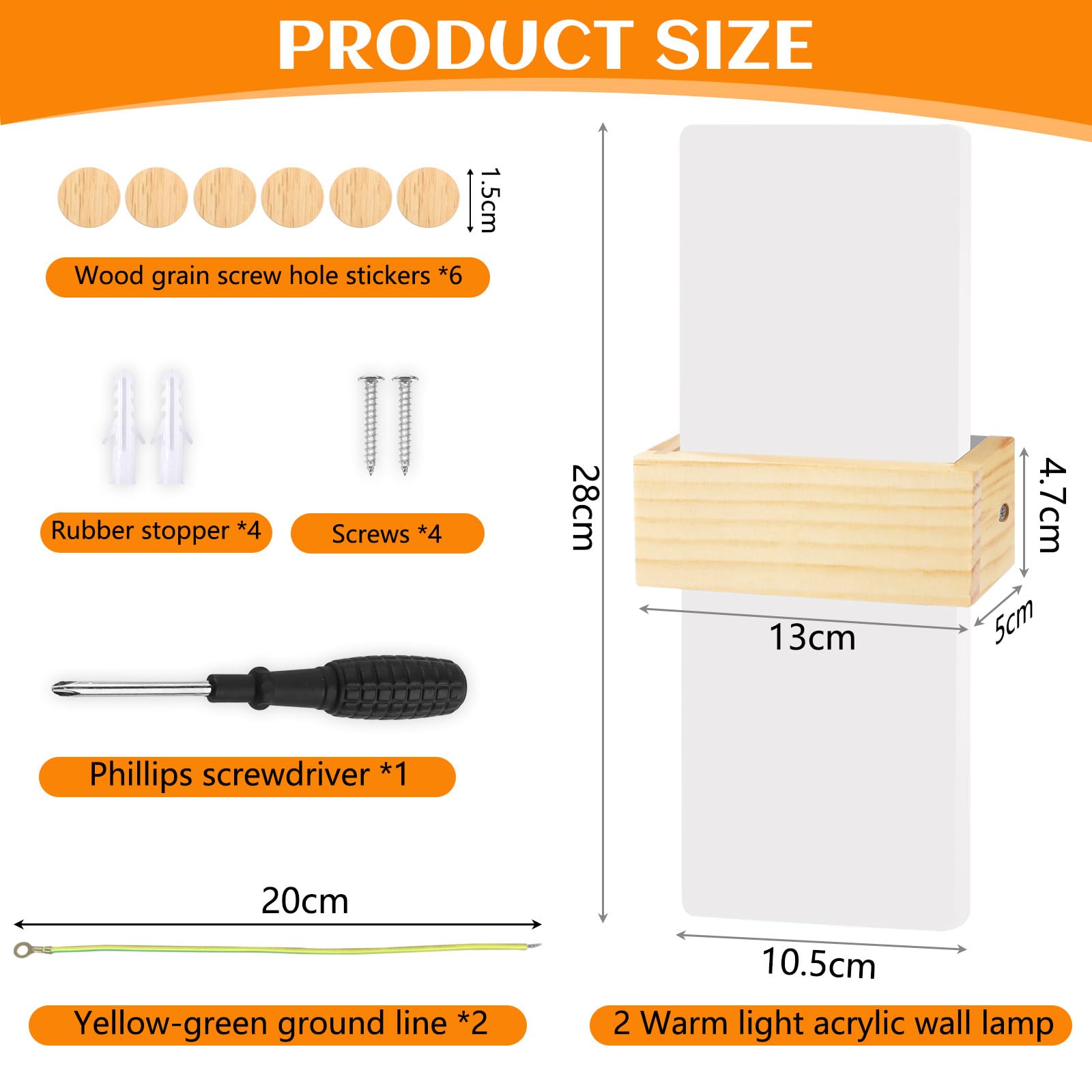 2 Pezzi 12W LED Lampada da Parete Interno 3000K Bianco Caldo 28cm | Acryl Lampada da Parete Lampada da Parete per Corridoio Su e Giù Illuminazione per Camera da Letto Corridoio Soggiorno Scale