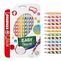 STABILO - Ergonomischer dicker Buntstift für Rechtshänder - EASYcolors - 12er Pack mit Spitzer