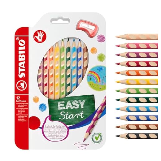 STABILO - Ergonomischer Buntstift für Rechtshänder - EASYcolors - 12er Pack mit Spitzer