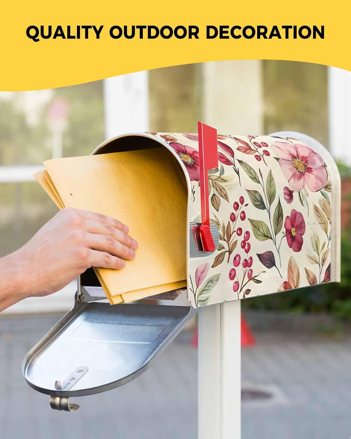 Retro Spring Floral Mailbox Covers Magnetic Standard Size, Summer Botanical Pink Flower Decorative Post Letter Numbers Box Wrap Decoration Covers Small Accessories for Garden Yard Outdoor Décor