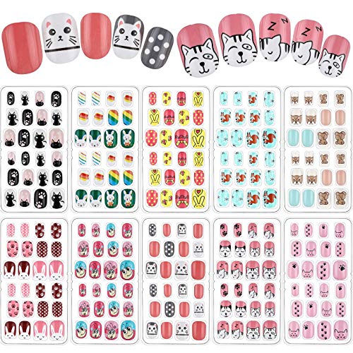 240 Pieces Children False Nails Kids Girls Press On Short Artificial Fake Nails Cute Pre Glue Full Cover Acrylic Nail Tip Kit For Children Little Girls Nail Decoration, 10 Boxes (Colorful Animals) #TOP14