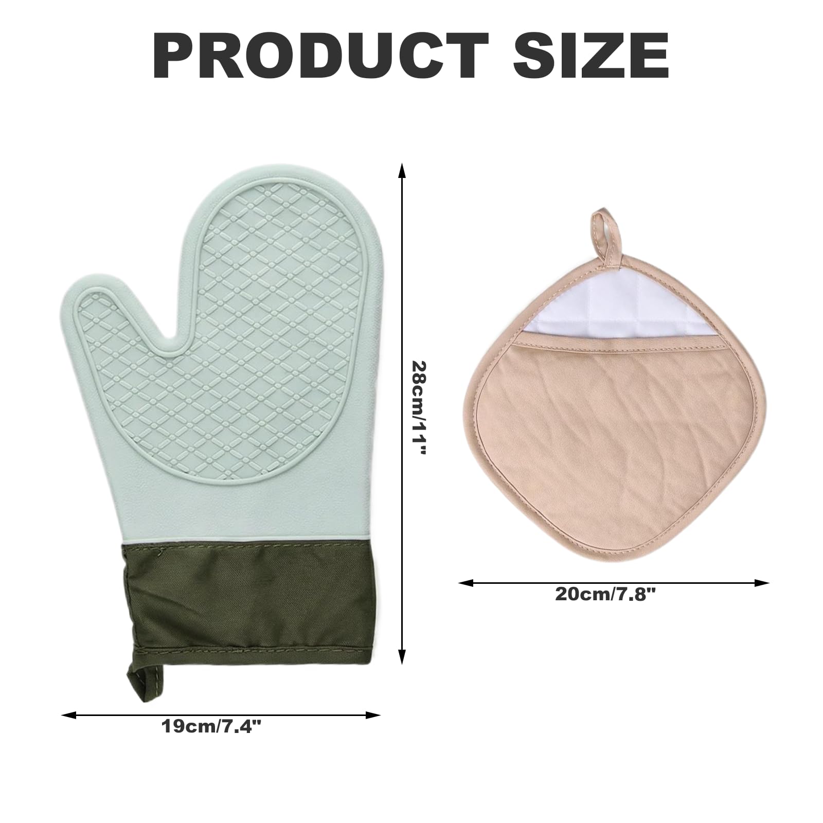 Ofenhandschuhe Topflappen Topfhandschuhe 4er Set, Handschuhe hitzebeständige, Baumwolle rutschfeste Topfhandschuhe, Mit Aufhängeösen, Kochhandschuhe zum Kochen Backen Grillen, extra dick, lang