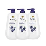 Dove Body Wash 3 Count Unwind Blueberry & Moon Milk For 24hr Lotion-Soft Skin Moisturizing Skin Cleanser with No Sulfates No Parabens