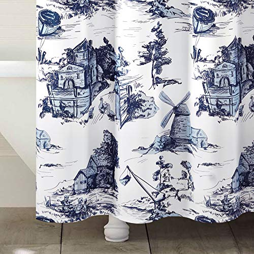 Rideau de douche en toile imperméable rideau salle de bain blanc bleu 183x183