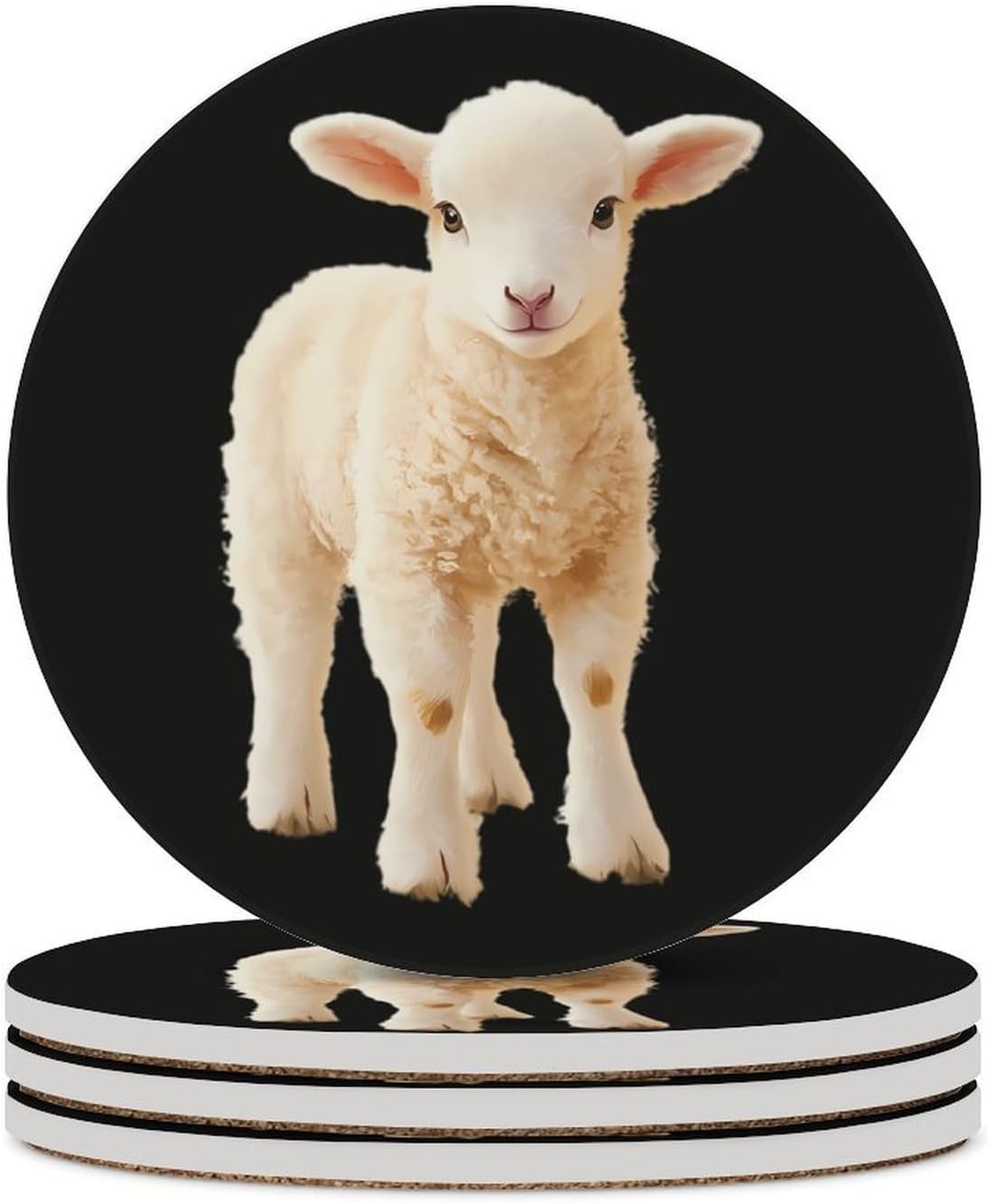 Cute Lamb Sheep Funny Round Ceramic Coasters for Drink Absorbent Cup Holders Tabletop Protection
