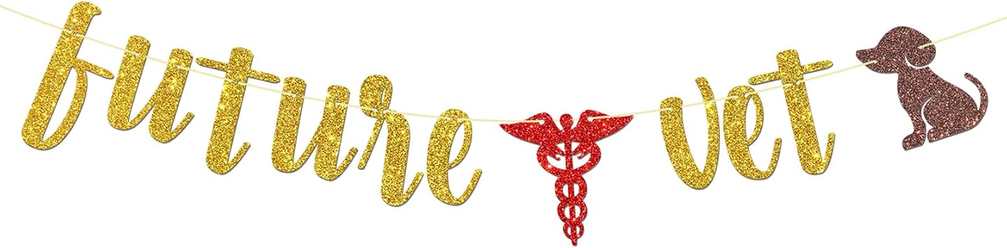 Maicaiffe Gold Glitter Vet Grad Banner - Congrats Graduation Party Decoration - Polyester, Lightweight, Indoor/Outdoor Wall Banner - Unisex, One Size, Machine Wash