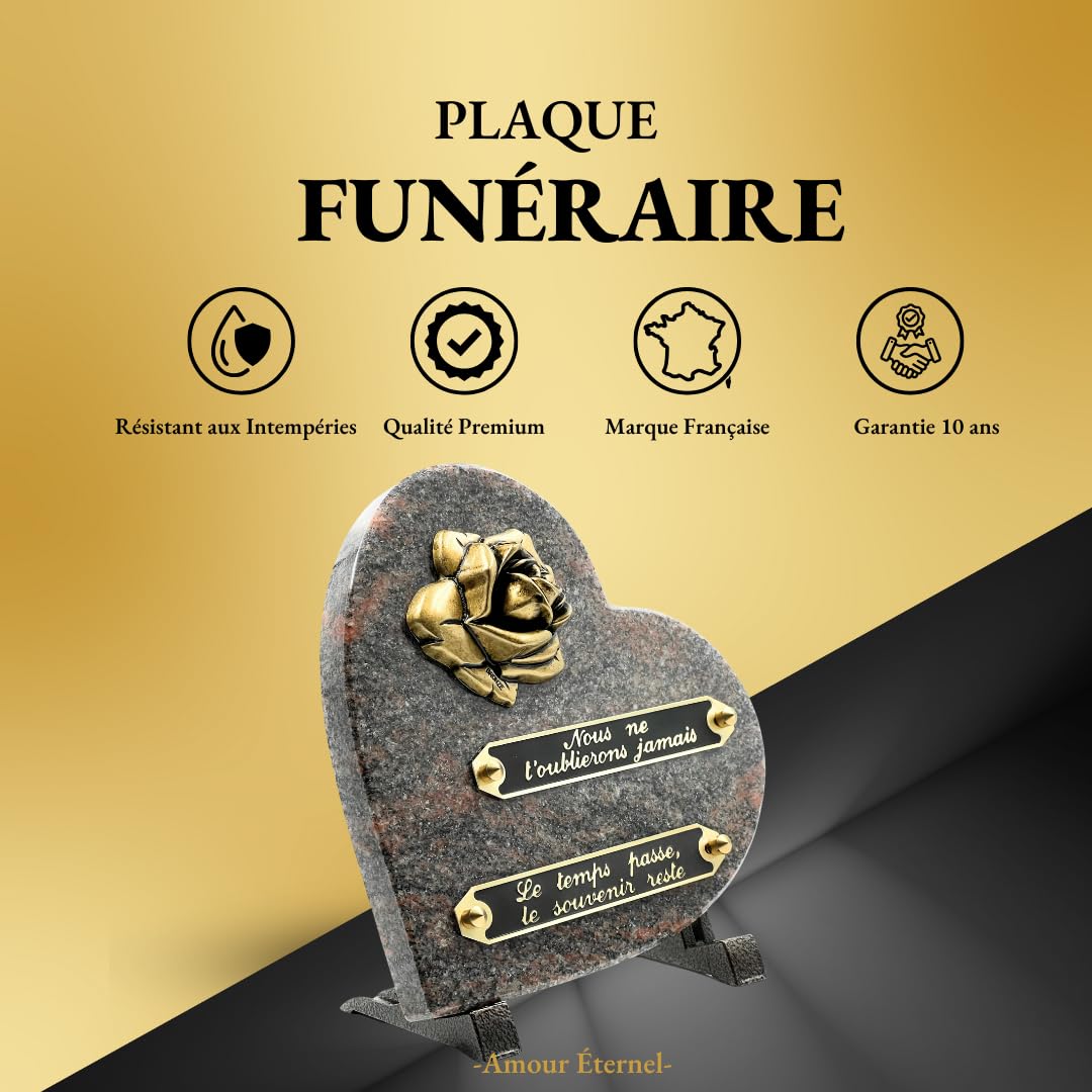 Amour Éternel Heart Funeral Plaque, Himmalaya, 23cm x 20cm x10cm - Image 3