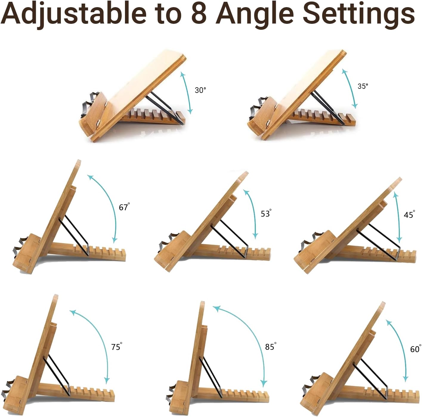 2-Pack Bamboo Book Stand, Stable and Portable Stable Hard Holder Stand for Reading Book, Recipe, Music Book, Bible, Textbook, Tablet Stand Tray (Large)