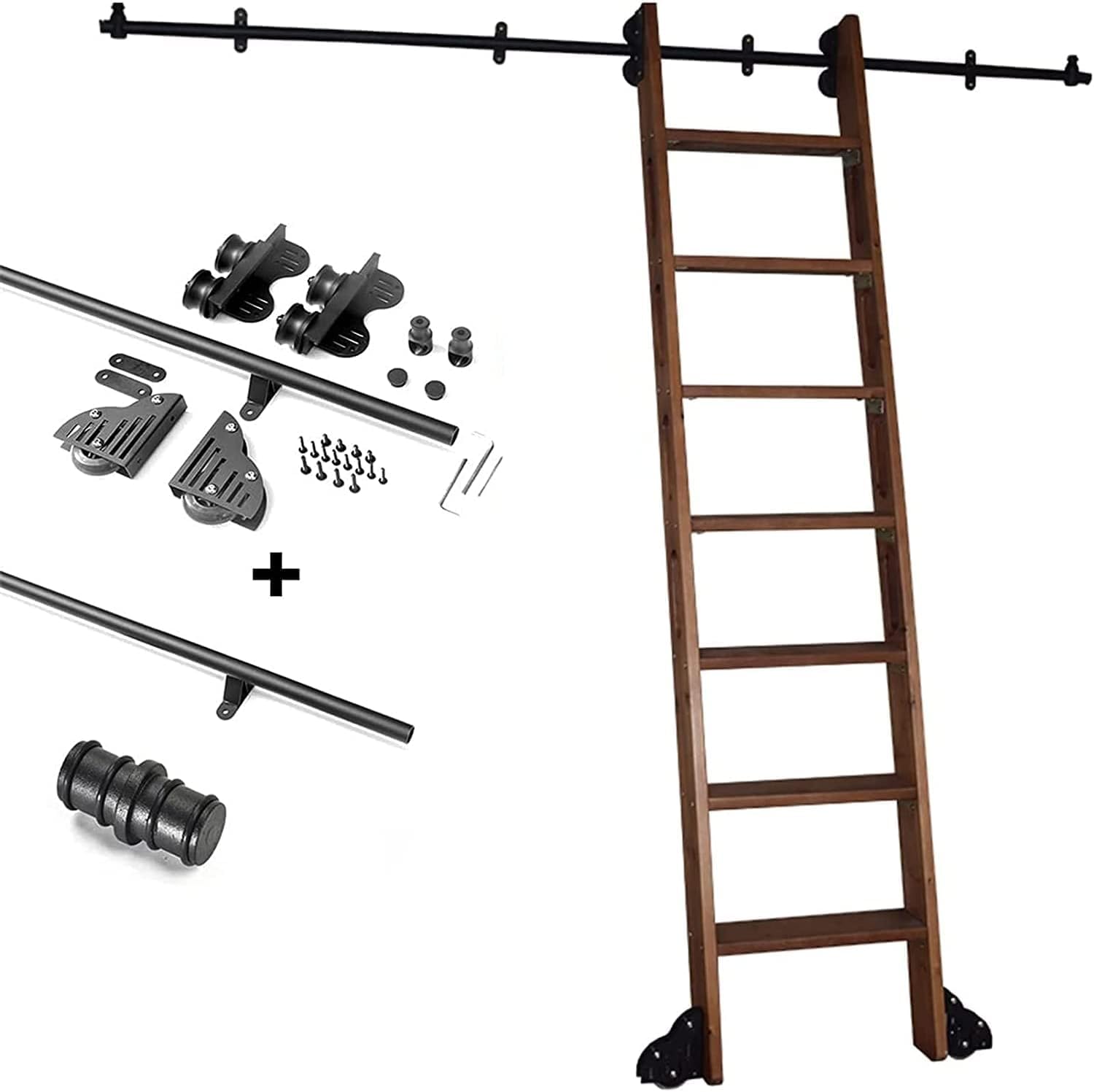 Rail d'escalier roulant en tube et kit quincaillerie pour porte grange coulissante