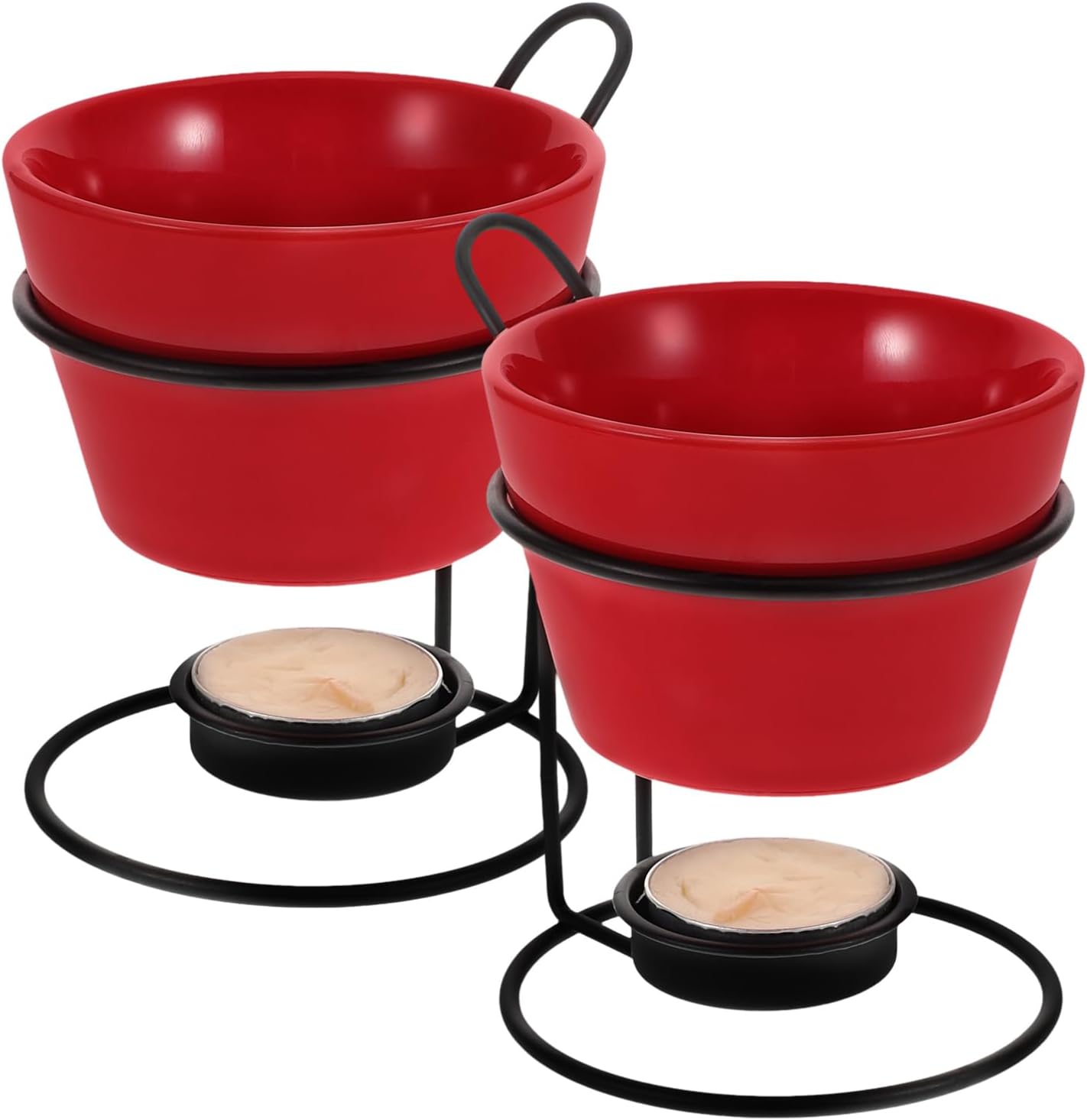 SOLUSTRE 2sets Ceramic Melting Pot Chocolate Cheese and Butter Fondue Warmer Stand for Seafood and Dessert Melting