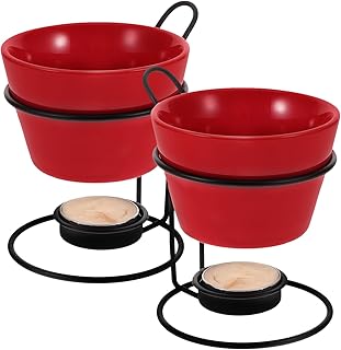2sets Ceramic Melting Pot Chocolate Cheese and Butter Fondue Warmer Stand for Seafood and Dessert Melting