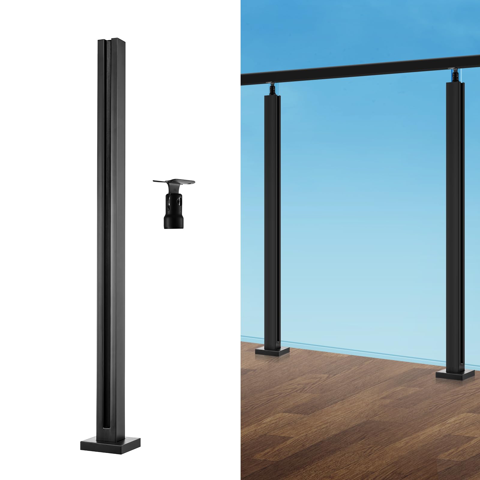 VEVOR Abrazadera de Vidrio, Soporte de Barandilla de Vidrio de 910 x 105 x 105 mm para Vidrio Templado de 10-12 mm de Espesor, Acero Inoxidable 304, para Balcón, Jardín, Cubierta, Escalera, Negro