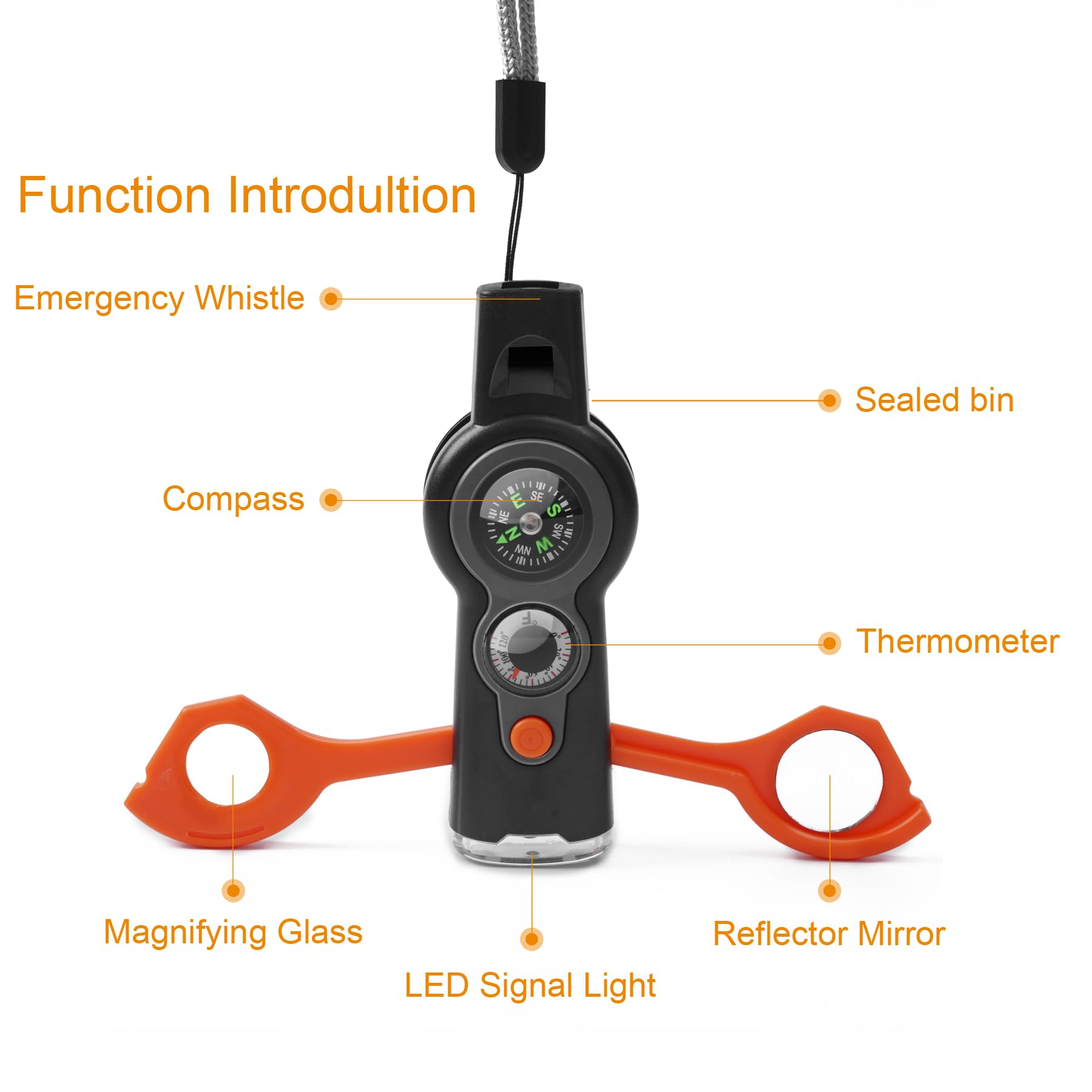 Silbato con función de Supervivencia de Emergencia, Silbato de Seguridad Multifuncional para Exteriores con cordón, Ideal para Kayak, canotaje, Senderismo, Camping, Escalada, Caza, Pesca