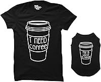 Vista 1 de Tcombo I Need Coffee/I'm A Latte to Handle - Camisa de perro a juego y camiseta para mujer (negro, mujer pequeña, perro pequeño)