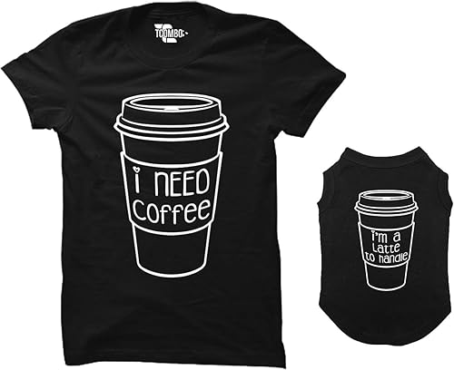 Miniatura 2 de Camisa para perro y camiseta a juego con texto en inglés "I Need CoffeeI'm A Latte to Hand" (Negro, hombre pequeñoperro pequeño)