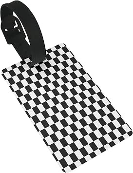 Luggage Tag for Suitcases Black and White Checkered Stripes Print Durable PVC Bag Tag with Name ID Holder & Detachable Wrist Strap