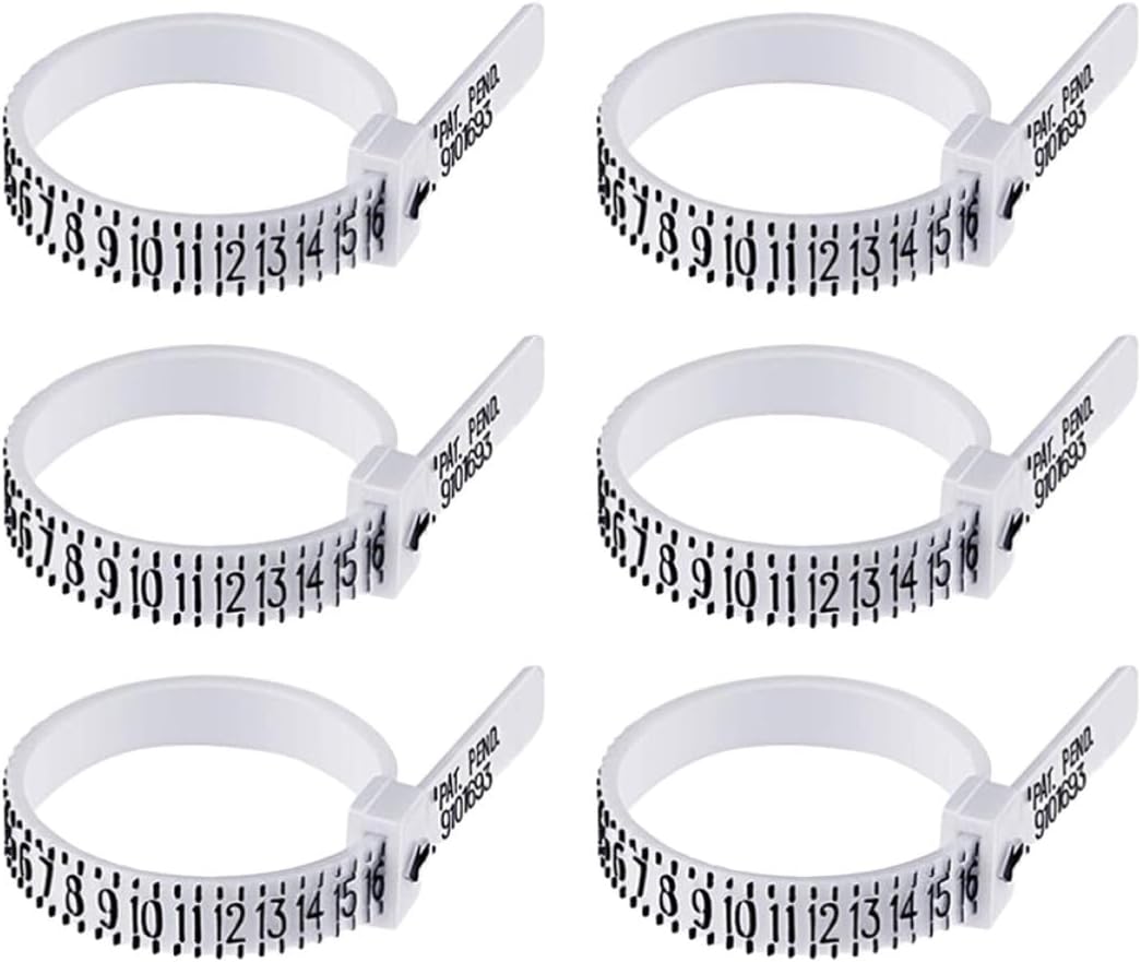 OKUMEYR 6pcs White Plastic Ring Gauge Sizer Measuring Tool for Rings Reusable Adjustable Fit Finger Measurement Jewelry Sizing Tools for Accurate US Size Check