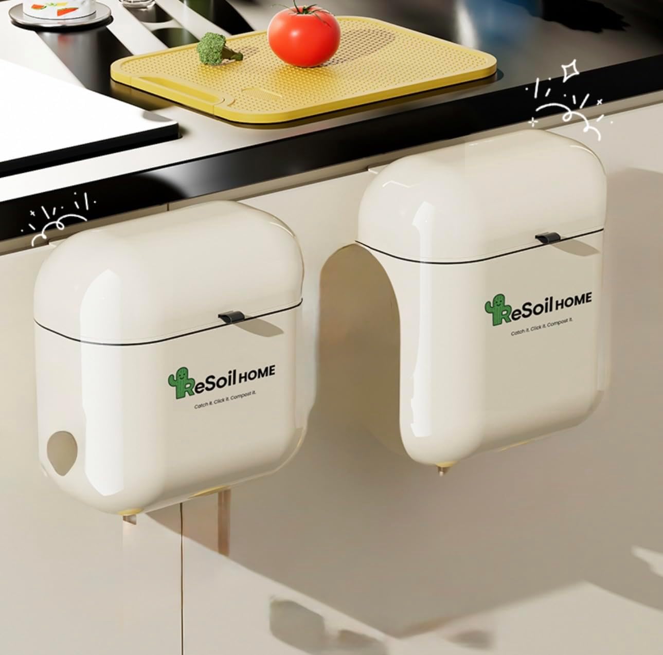 Hanging Compost Bin for Your Kitchen - Cabinet Mounted Lightweight Compost Container with Click-Seal Lid, Hidden Bag Design, Waste Bin for Food Scraps & Eco Living