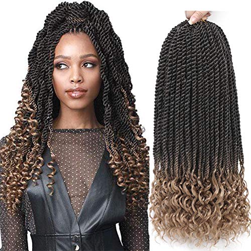 8 Packs Senegalese Twist Crochet Hair 18 Inch Crochet Senegalese Twist Crochet Braids With Curly Ends Synthetic Braiding Hair Extensions 30Strands/Pack (T1B/27#)
