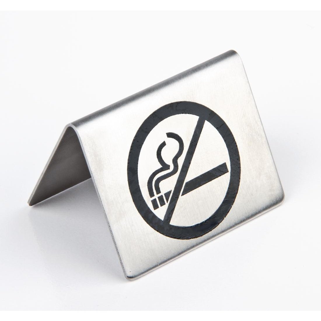 Olympia Brushed Steel No Smoking Table Sign, Stainless Steel, Size: 35(H) x 51(W) x 38(D)mm, Corrosion & Damage Resistant, Contemporary Style No Smoking Sign, Stackable, U044
