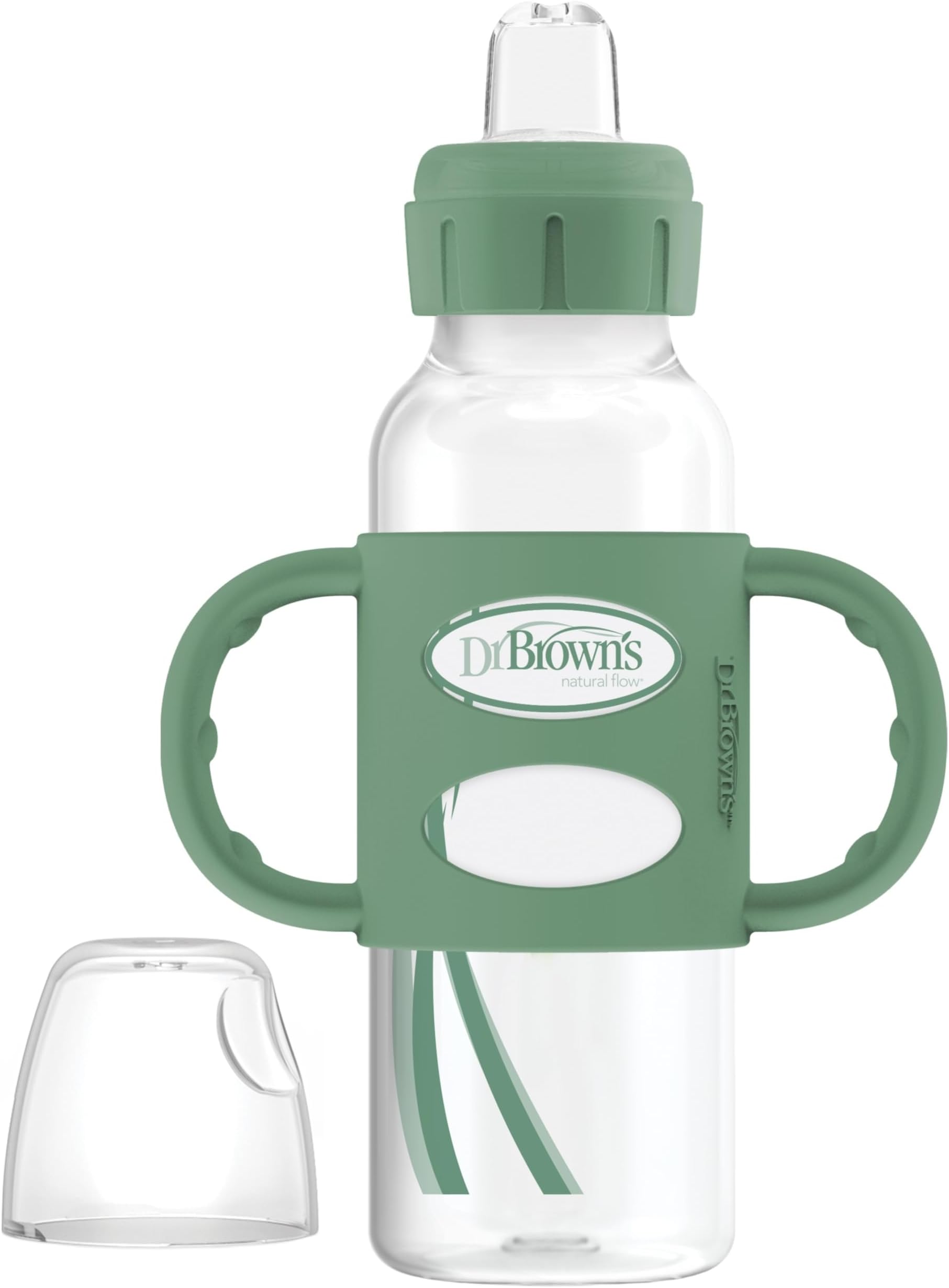 Milestones Narrow Sippy Spout Bottle with 100% Silicone, Easy-Grip Handles and Soft Sippy Spout, 8oz/250mL, Green, 1-Pack, 6m+