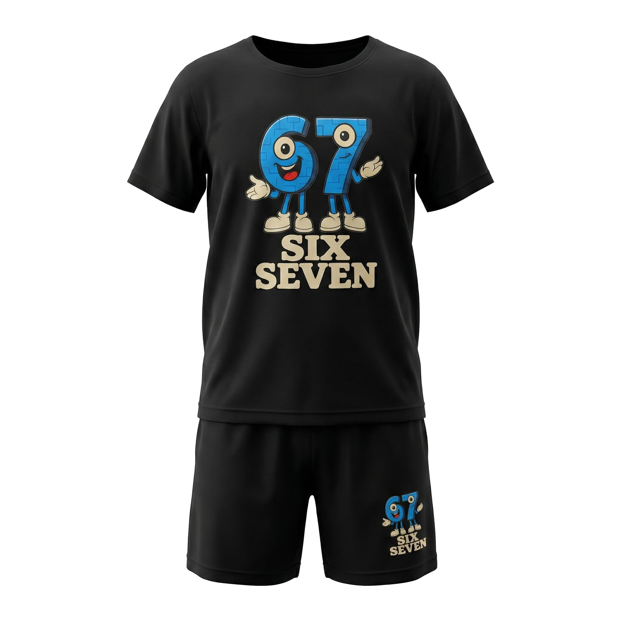 67 Kinder T-Shirt Set Jungen Mädchen – Lustiges Brainrot Six Seven Meme Outfit, T-Shirt+Shorts, Bequemes Sommer Set Kinder Kleidung