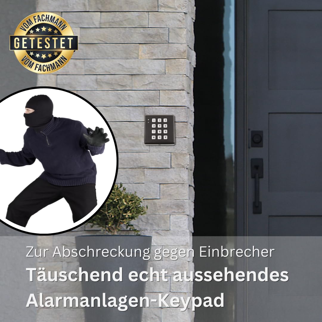 Clavier d'alarme factice avec LED et capteur de lumière du jour, système d'alarme factice pour dissuasion, résistant aux intempéries, 85 x 85 x 20 mm, noir