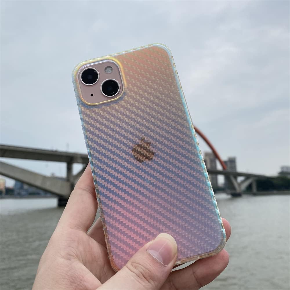 WisdomOne Compatible with iPhone 13 Case for Transparent Fiber Pattern Back Gradual Colorful Gradient Change Color TPU Thin for Women Girls for iPhone 13 : Cell Phones & Accessories