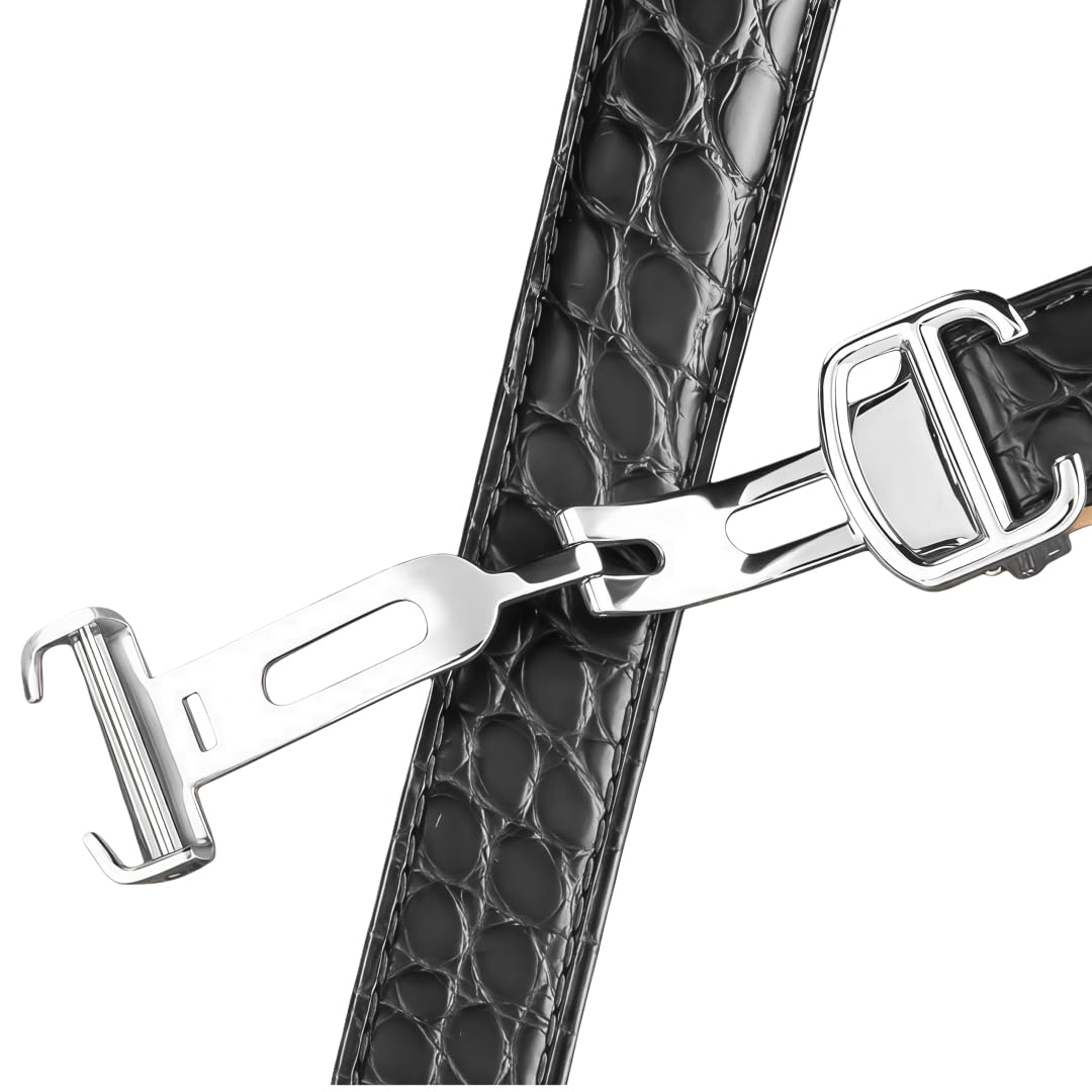 Pasek do zegarka Prawdziwa Skóra Ziarno Aligatora, Wymienna Bransoletka z Klamerką dla Ballon Bleu de Cartier WSBB0025 W69012Z4-Czarny + Różowe Złoto 14 * 8mm