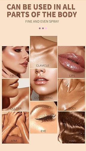 Miniatura 6 de Spray de purpurina corporal, iluminador líquido hidratante de secado rápido, no pegajoso para mujer, rostro, cabello, cuerpo brillos maquillaje