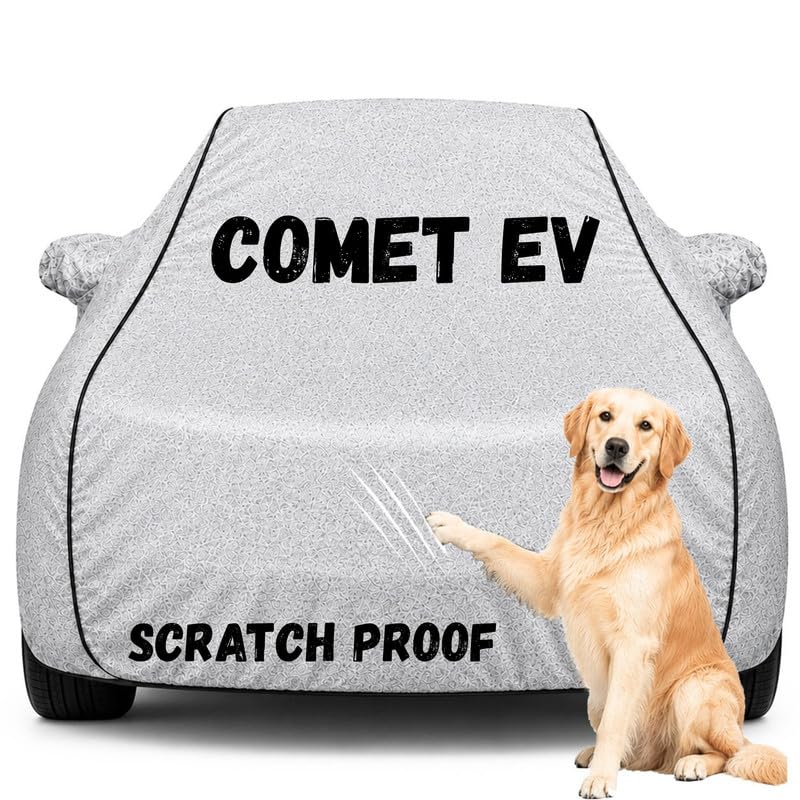 Image of Pure Fabric Silver 100% Waterproof Comet EV Car Cover | Polyester Car Body Cover for Rain & Sun | UV Protection, Dustproof, Scratch Resistant, Windproof, Heat Resistant, Custom Fit