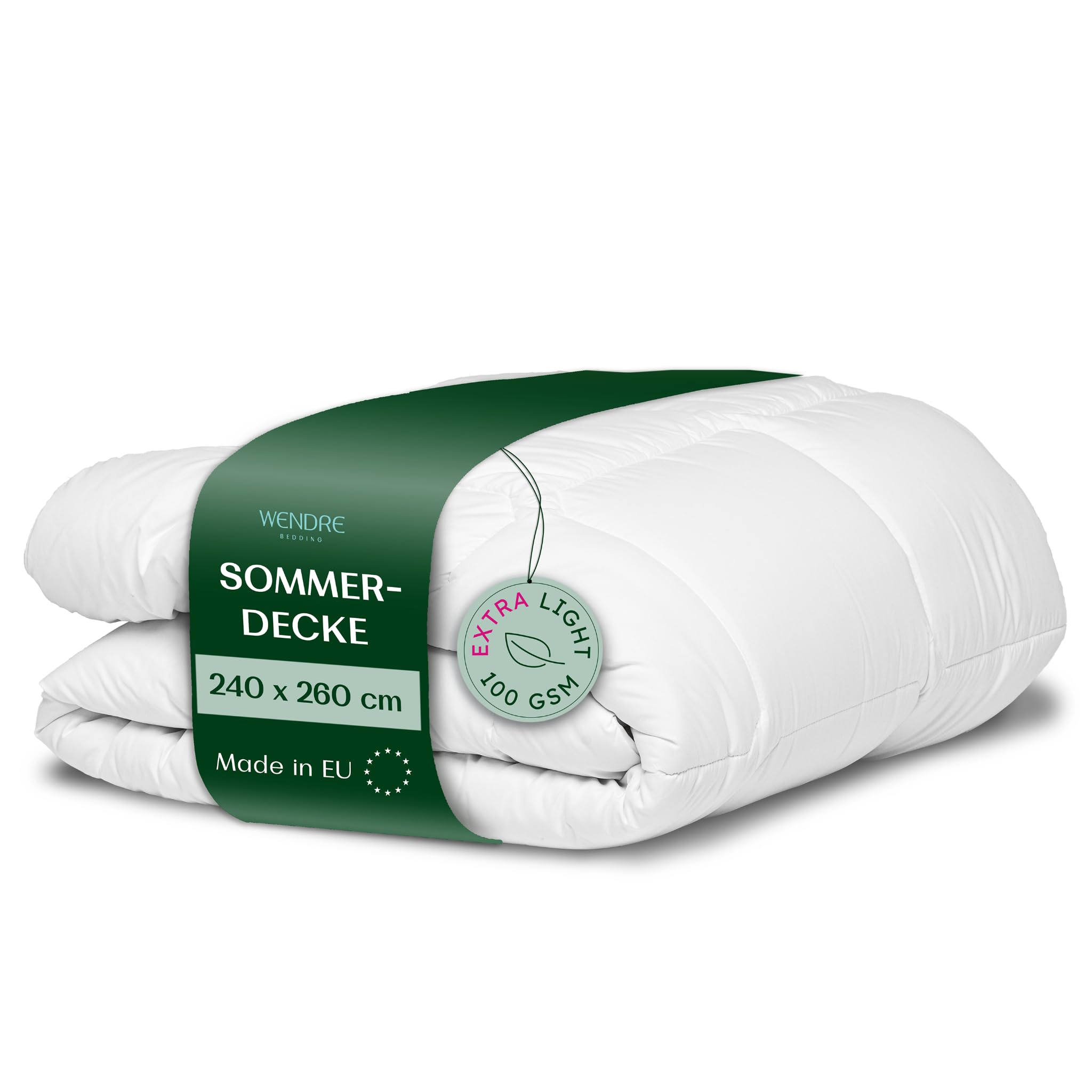 WENDRE Sommerdecke 240x260 cm – Extra Leichte 100 GSM, dünne Mikrofaser | Dünne Mikrofaser-Steppdecke für heiße Nächte, OEKO-TEX zertifiziert, allergikergeeignet, waschbar, Made in EU