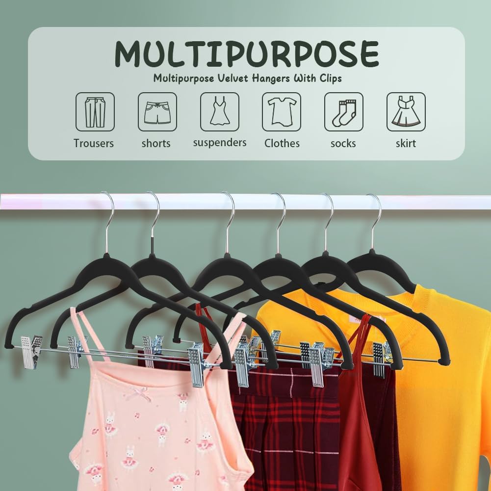 Stormix Baby Hangers, 24 Pack Non-Slip Kids Hangers with Clips - Heavy-Duty for Shirts, Pants, Skirts, Jackets, Coat (Black) - Image 4