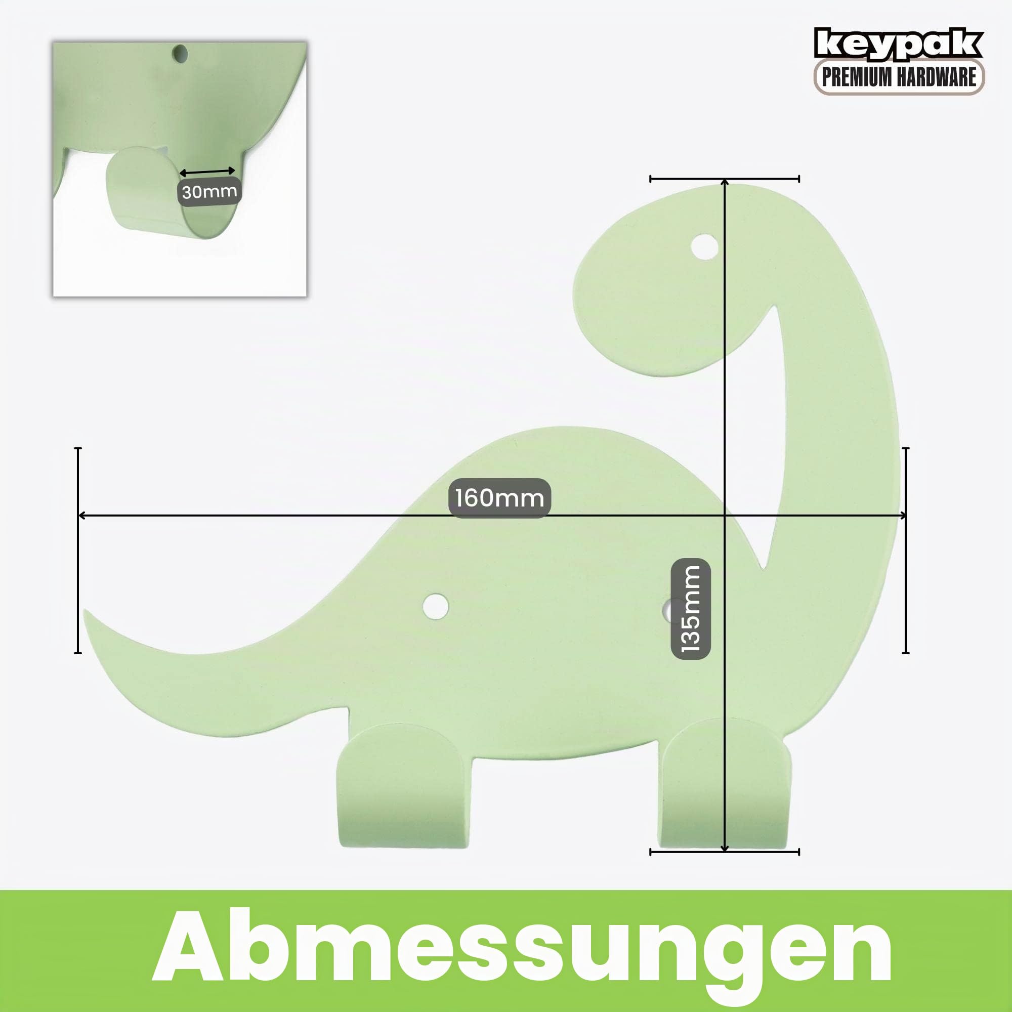 Keypak Kinder-Dinosaurier-Doppel-Kleiderhaken, Tür-Wandmontage, Metall, dekorative Haken für Jungen und Mädchen, Kleinkind-Schlafzimmer oder Baby-Kinderzimmer – farblich passende Befestigungen