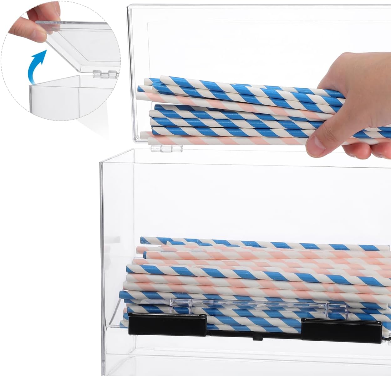Cabilock Clear Acrylic Straw Dispenser Box 9.05X6.69X4.33In Compact Bulk Straw Storage Case with Lid for Home Restaurant Office Use