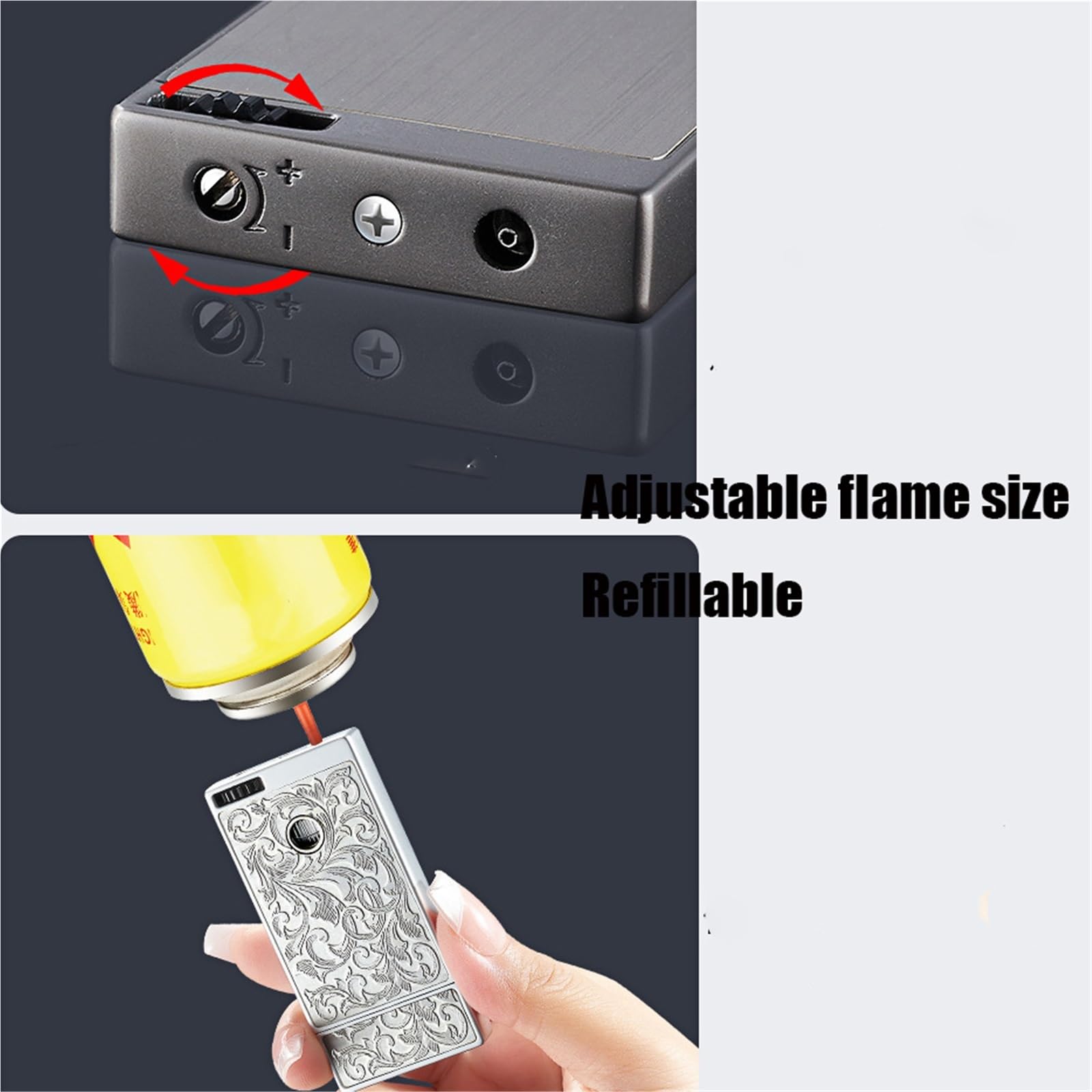 Encendedor de metal, resistente al viento, llama ajustable, recargable para barbacoa, velas, uso al aire libre, encendido de brazo basculante, gran regalo para hombres, diseño ultrafino