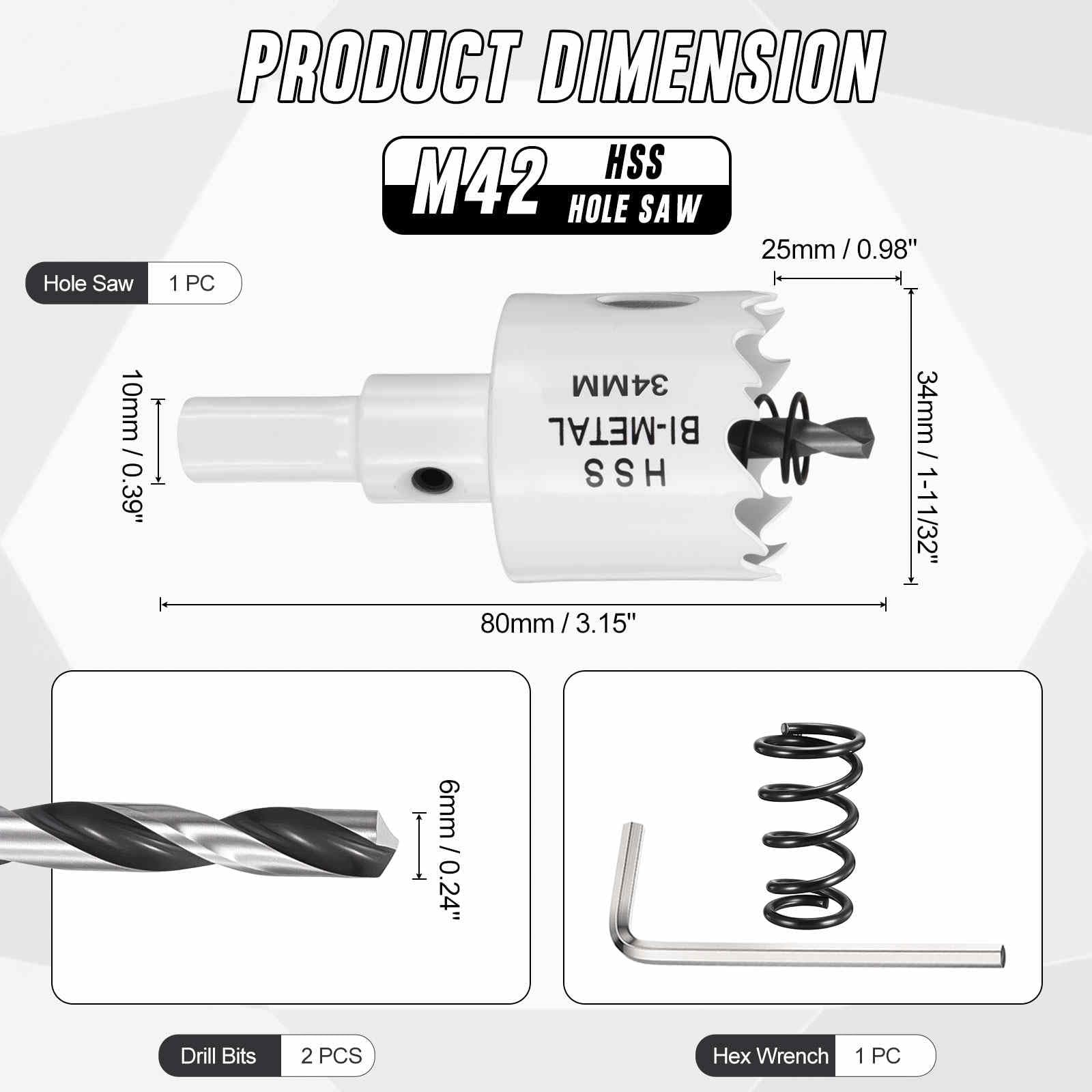 CoCud 1-11/32" (34mm) Hole Saw, M42 Bi-Metal Hex Shank Hole Cutters with 2pcs Drill Bit - Image 2