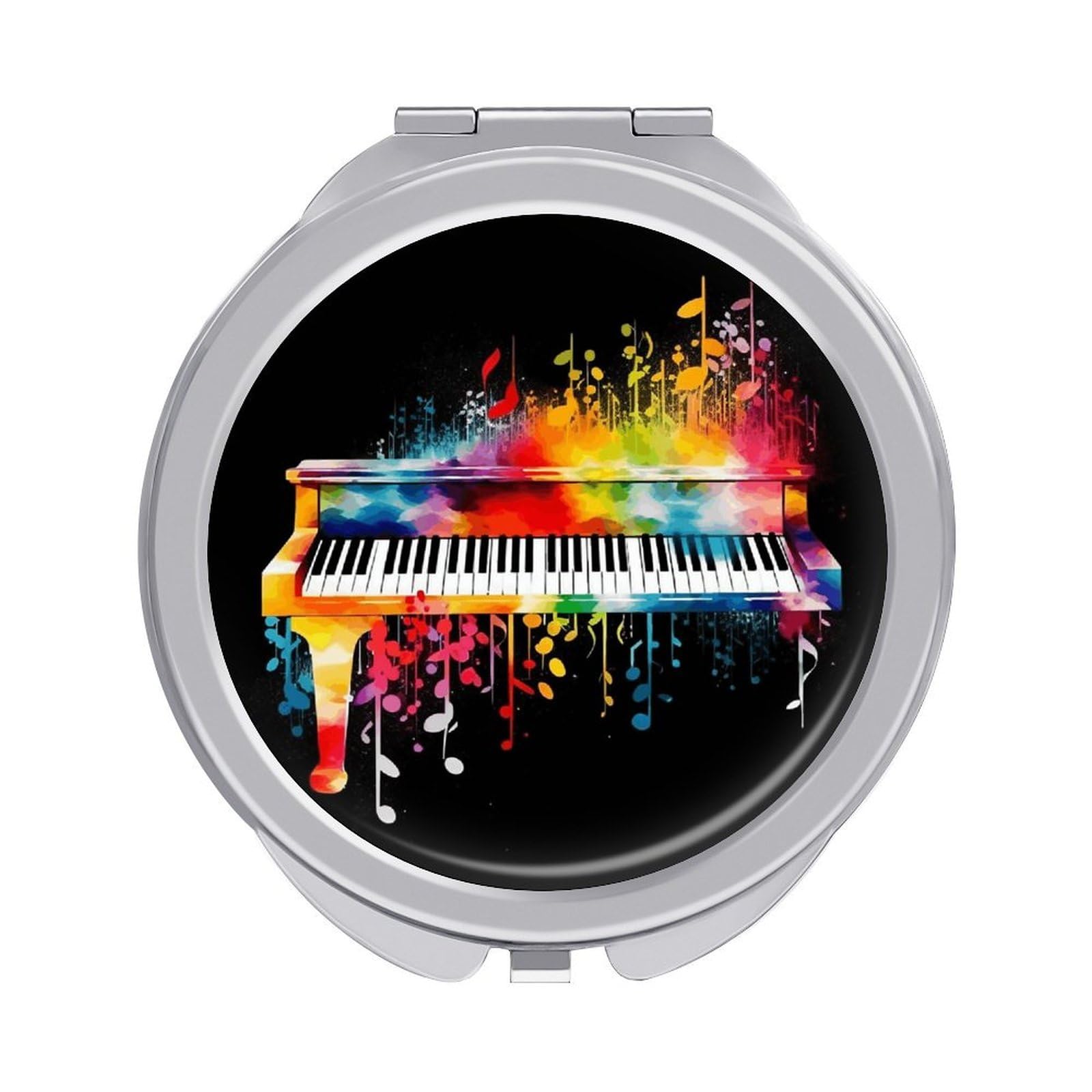 JTREHY Colorful Piano Keyboard Music Note Makeup Mirror Portable Folding Mirror Compact Travel Mirrors 2-Sided Round Pocket Mirrors Cute Handheld Beauty Mirror for Handbag Purse for Women Gift
