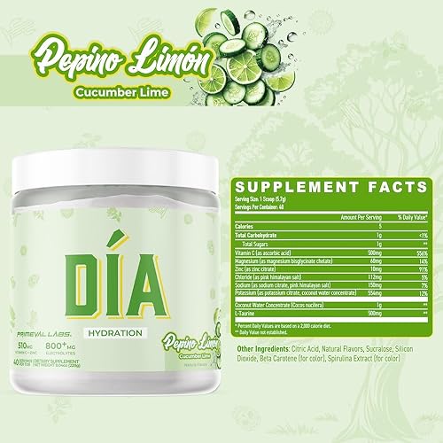 Miniatura 2 de Primeval Labs Dia Hydration - Polvo de electrolitos  Vitamina C + zinc, taurina y electrolitos  Bebida de hidratación diaria baja en azúcar  40