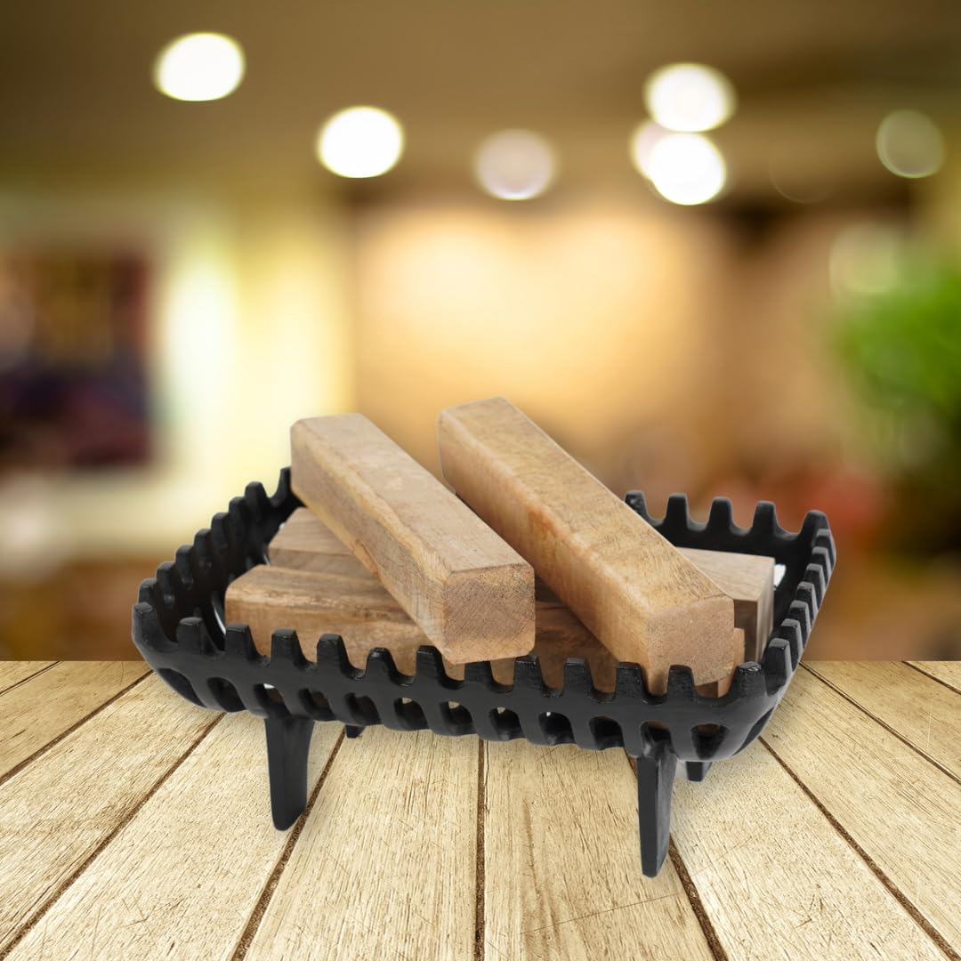 Caliente Cast Iron Fire Basket for Indoor & Outdoor Use – Heavy-Duty Traditional Fireplace Grate with Classic Design – Durable Cast Iron Construction for Long-Lasting Firewood Burning (Black, Large)-image-1