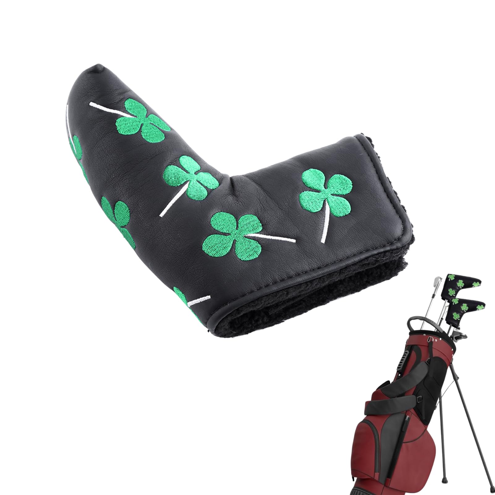 Cubierta para Martillo de Golf para Putter 17,5 x 15 cm Putter Cover Clover para Todos Los Putters Adapta a Todas Las Marcas (Negro)